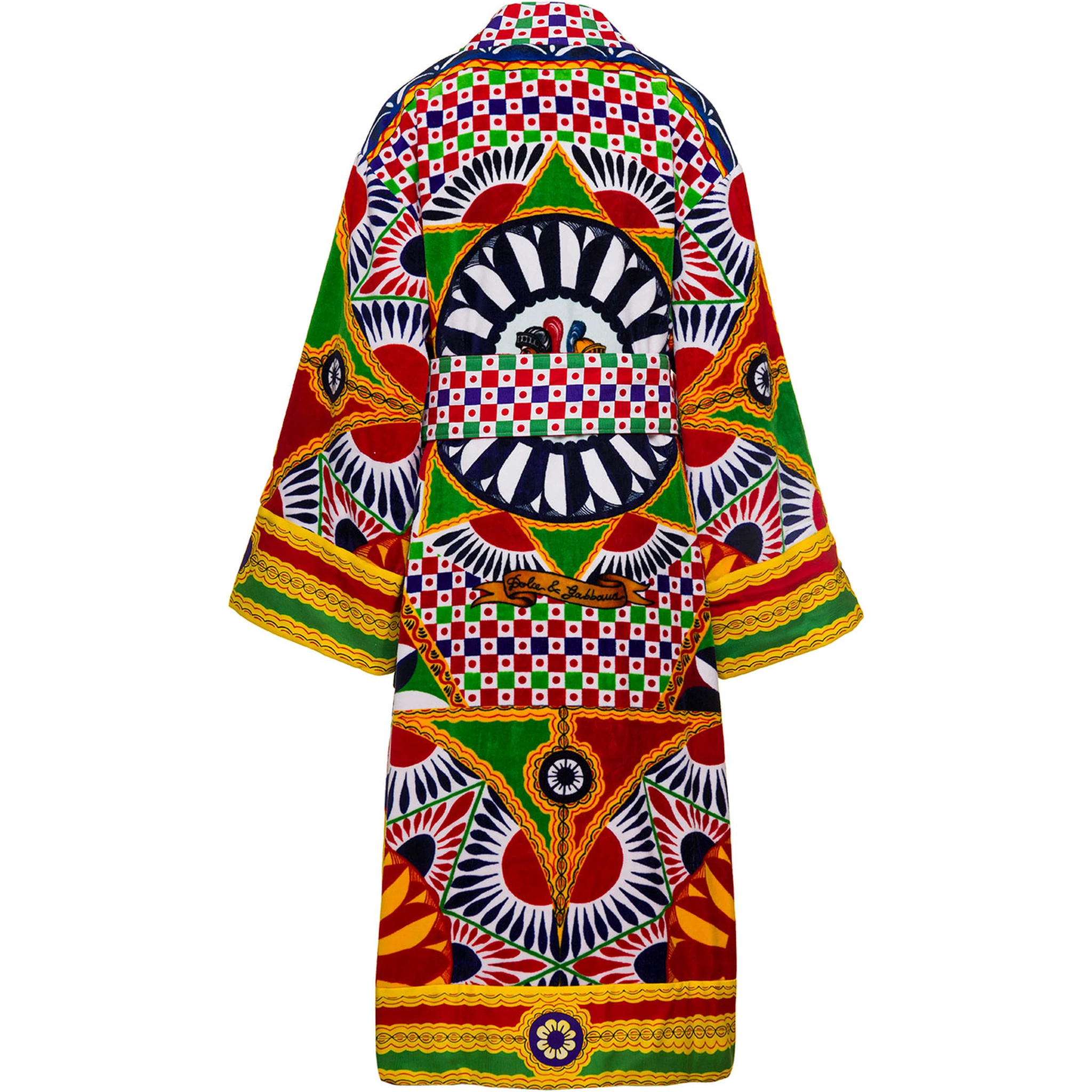Multicolor Kimono Bathrobe with All-Over Carretto Siciliano Print in Cotton Dolce & Gabbana
