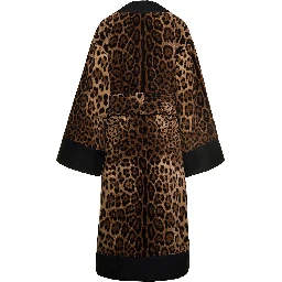 Multicolor Kimono Bathrobe with All-Over Leopard Print in Cotton Dolce & Gabbana