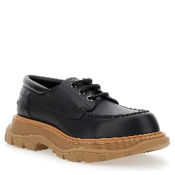 Black Derby Shoes with Engraved Logo and Platform in Leather Man