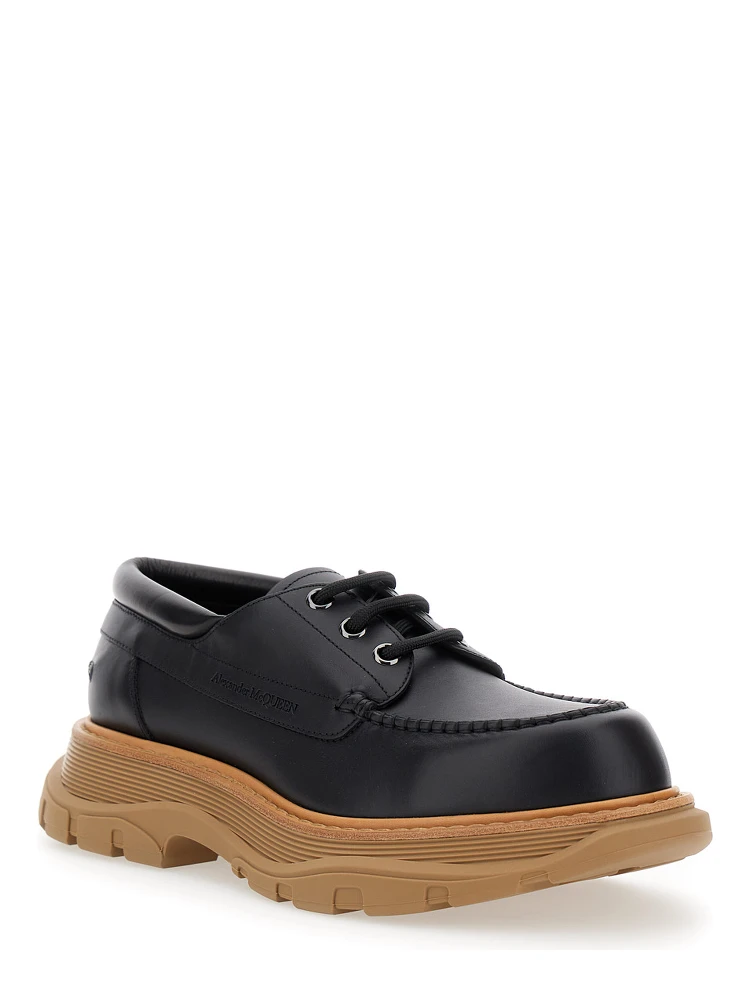 Black Derby Shoes with Engraved Logo and Platform in Leather Man alternative