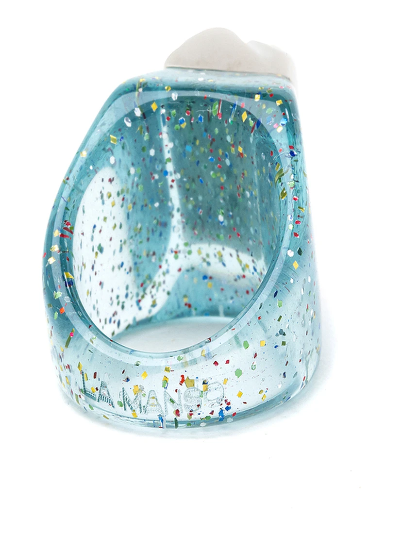 La Manso Womans Mountains Silver Peak  Glittered Plastic Ring