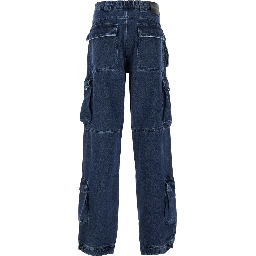 Blue Cargo Pants with Logo Patch in Denim Man