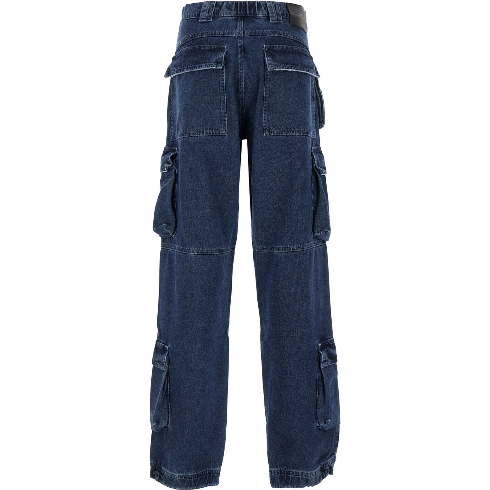 Blue Cargo Pants with Logo Patch in Denim Man