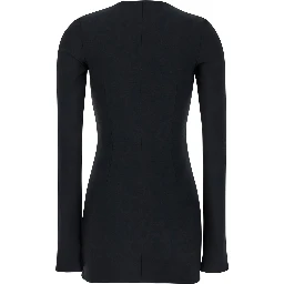 Mini Black Dress with Branded Zip Puller in Tech Fabric Woman