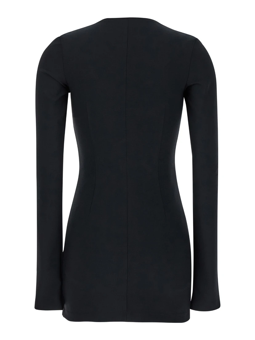 Mini Black Dress with Branded Zip Puller in Tech Fabric Woman