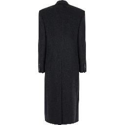 Grey Double-Breasted Coat with Peak Revers in Cashmere and Wool Woman