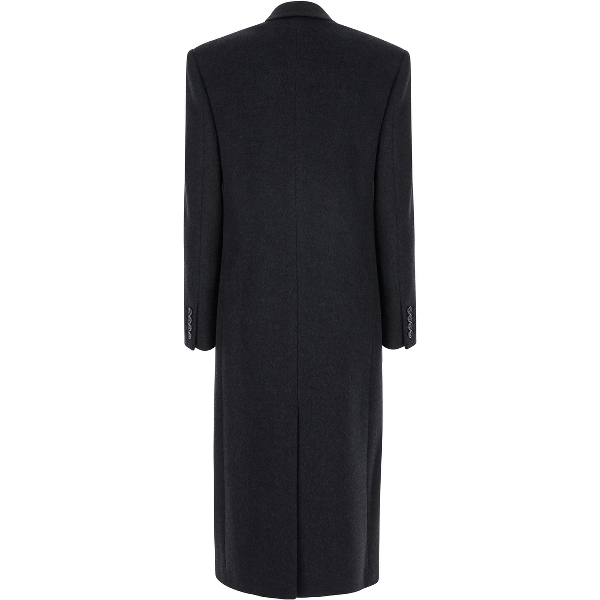 Grey Double-Breasted Coat with Peak Revers in Cashmere and Wool Woman