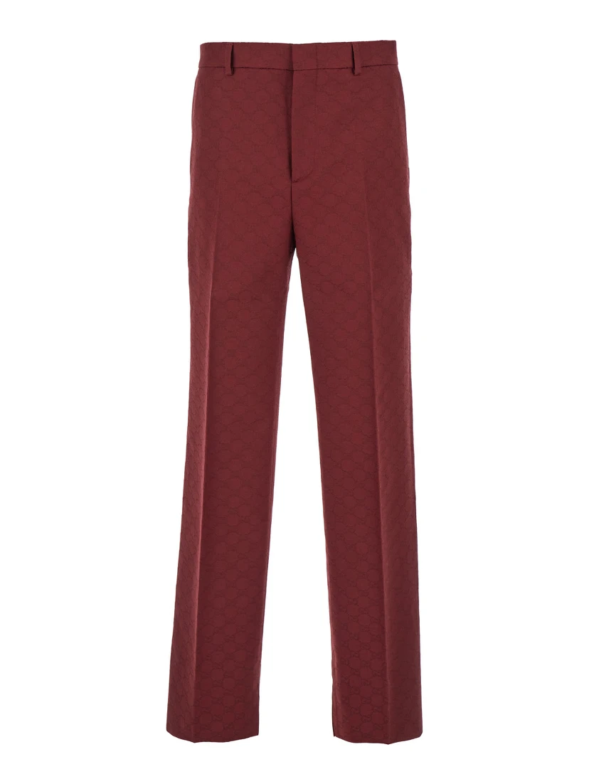 Bordeaux Straight Pants with GG Motif in Cotton Man