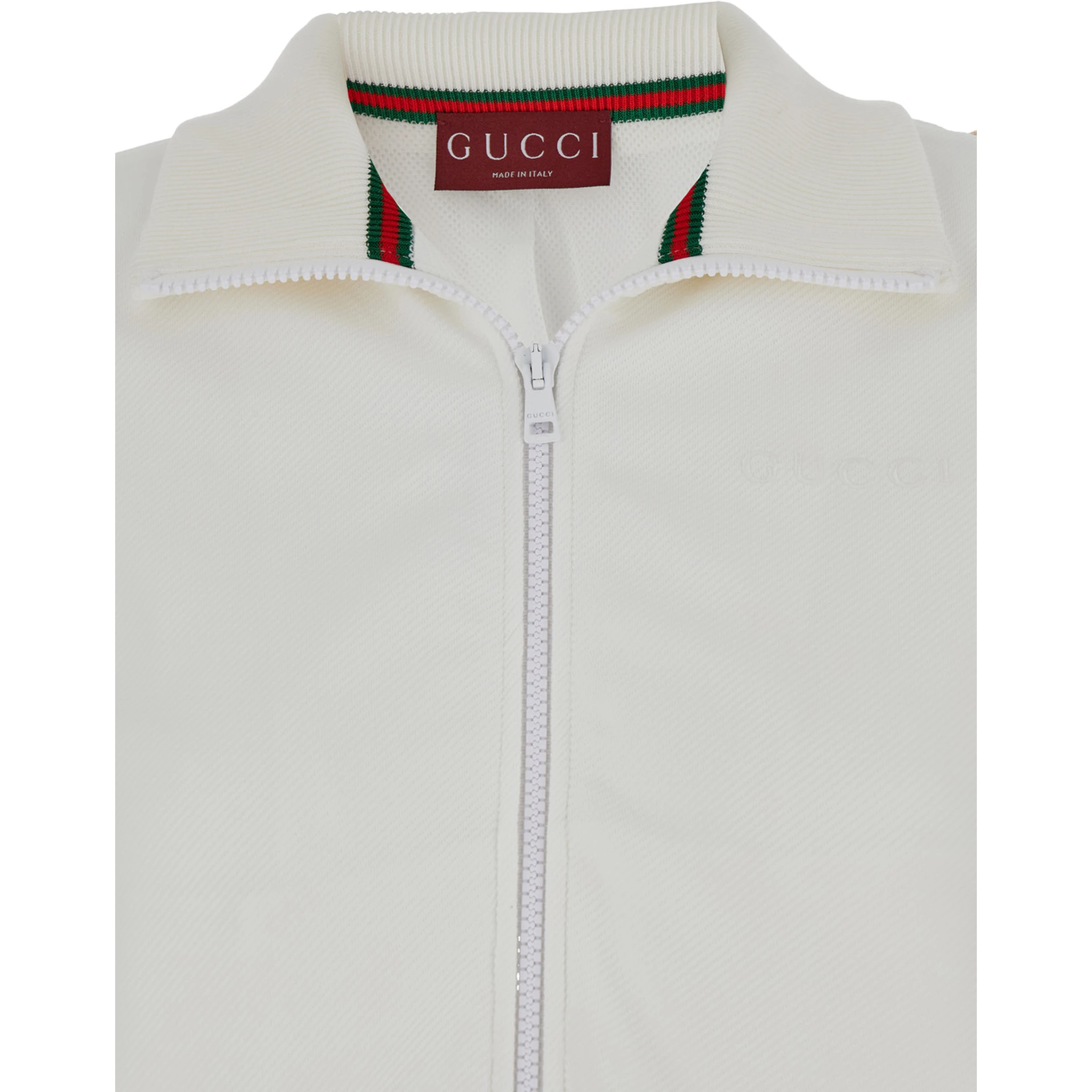 White Crop Sweatshirt with Web Detail in Polyamide Woman