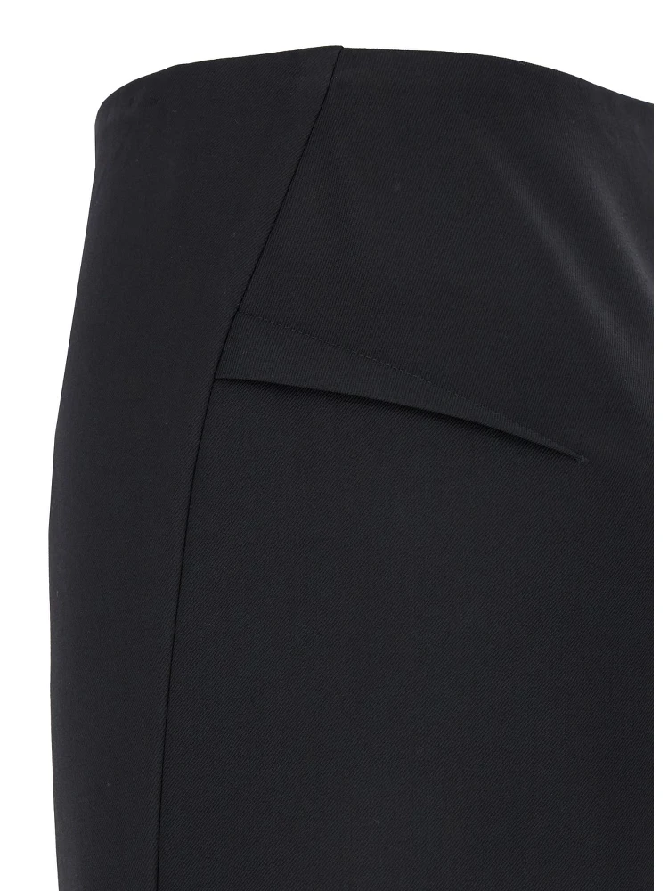 Black Midi Skirt with Side Slit in Stretch Wool Woman alternative