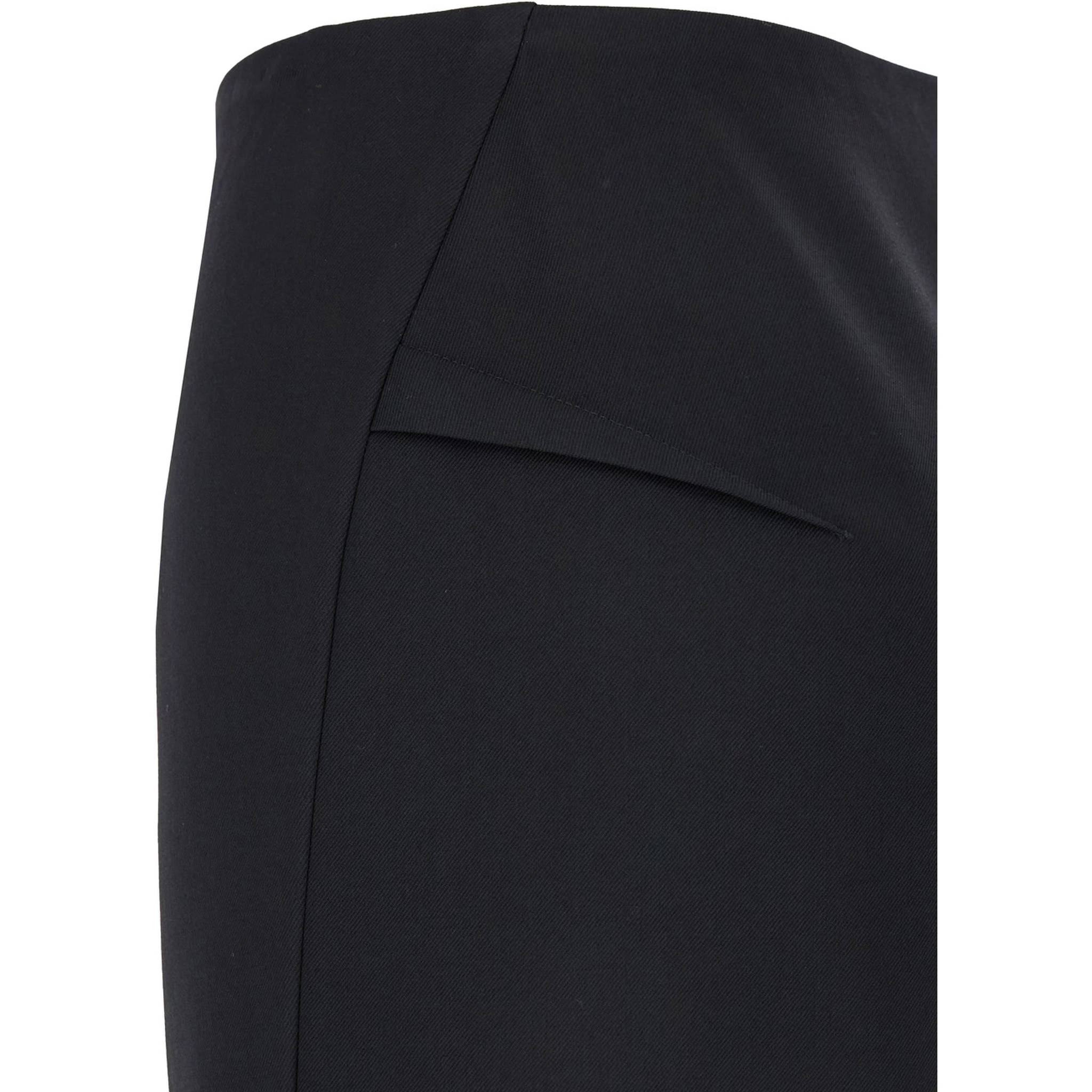 Black Midi Skirt with Side Slit in Stretch Wool Woman