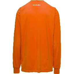 Orange Crewneck Sweatshirt with Contrasting CLTR Print in Jersey Man