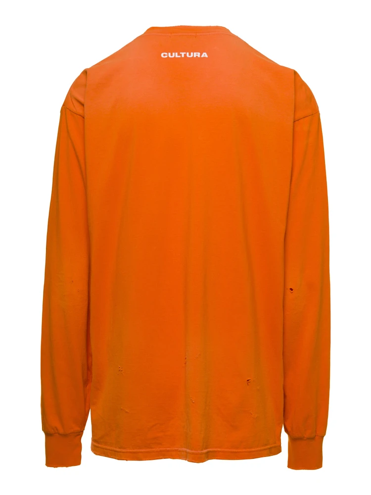 Orange Crewneck Sweatshirt with Contrasting CLTR Print in Jersey Man alternative