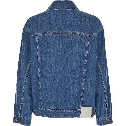 Light Blue Jacket with Buttons and Logo Patch in Denim Man