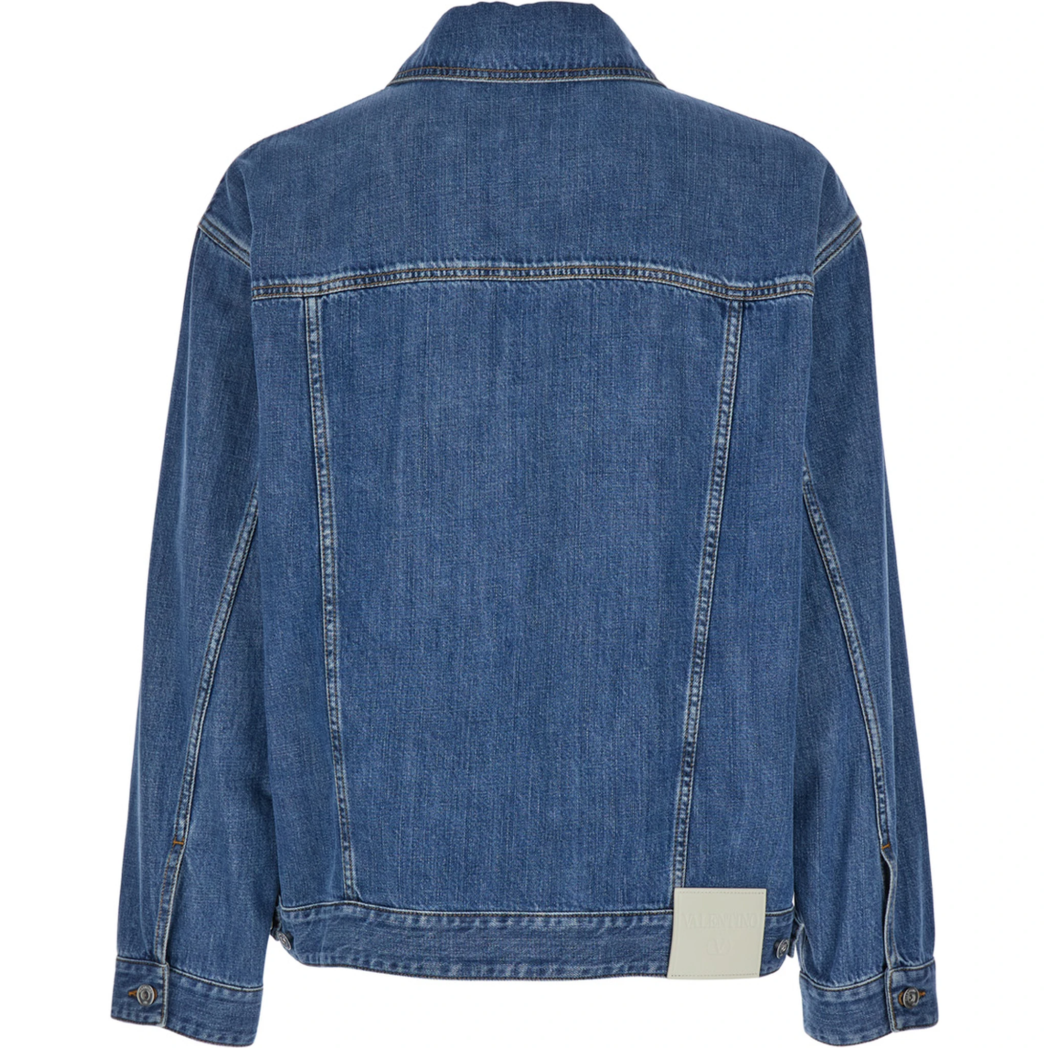 Light Blue Jacket with Buttons and Logo Patch in Denim Man