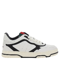 Reweb Black and White Low Top Sneakers with Web Detail on the Tongue and Logo Patch on the Rear in Leather and Fabric Woman