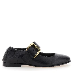Astaiere Black Slip-On Mary Janes with Maxi Buckle in Leather Woman