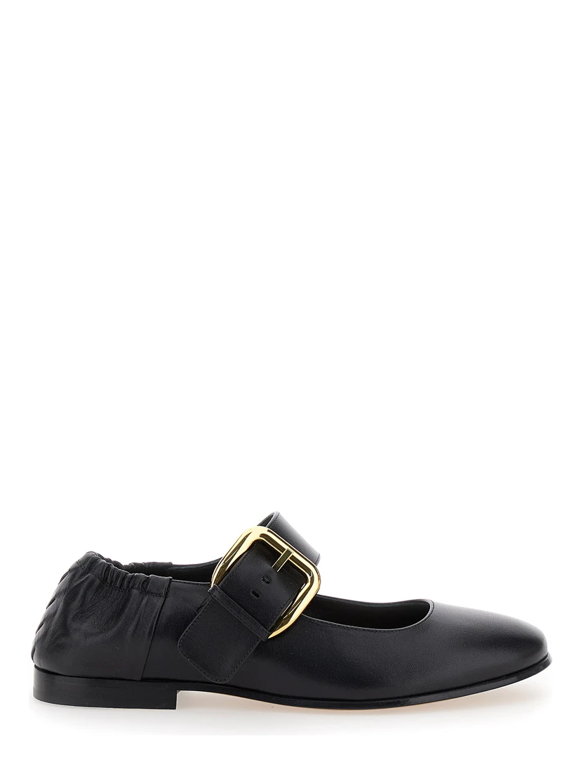 Astaiere Black Slip-On Mary Janes with Maxi Buckle in Leather Woman