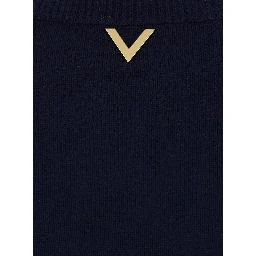 Blue Sweater with VLogo Detail in Cashmere Woman