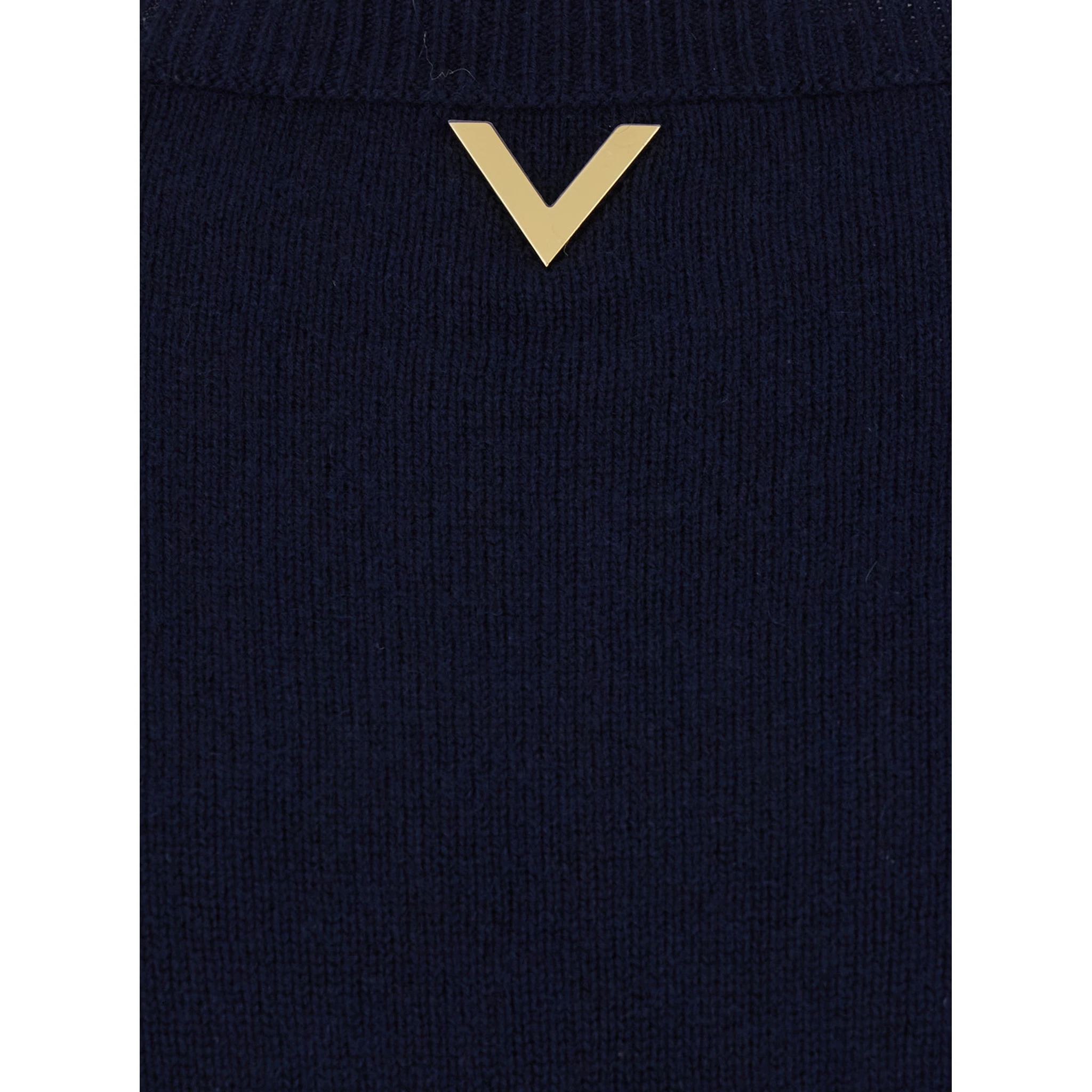 Blue Sweater with VLogo Detail in Cashmere Woman