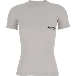 Off White T-Shirt with Beverly Hills Embroidery in Peeling Stretch Jersey Woman