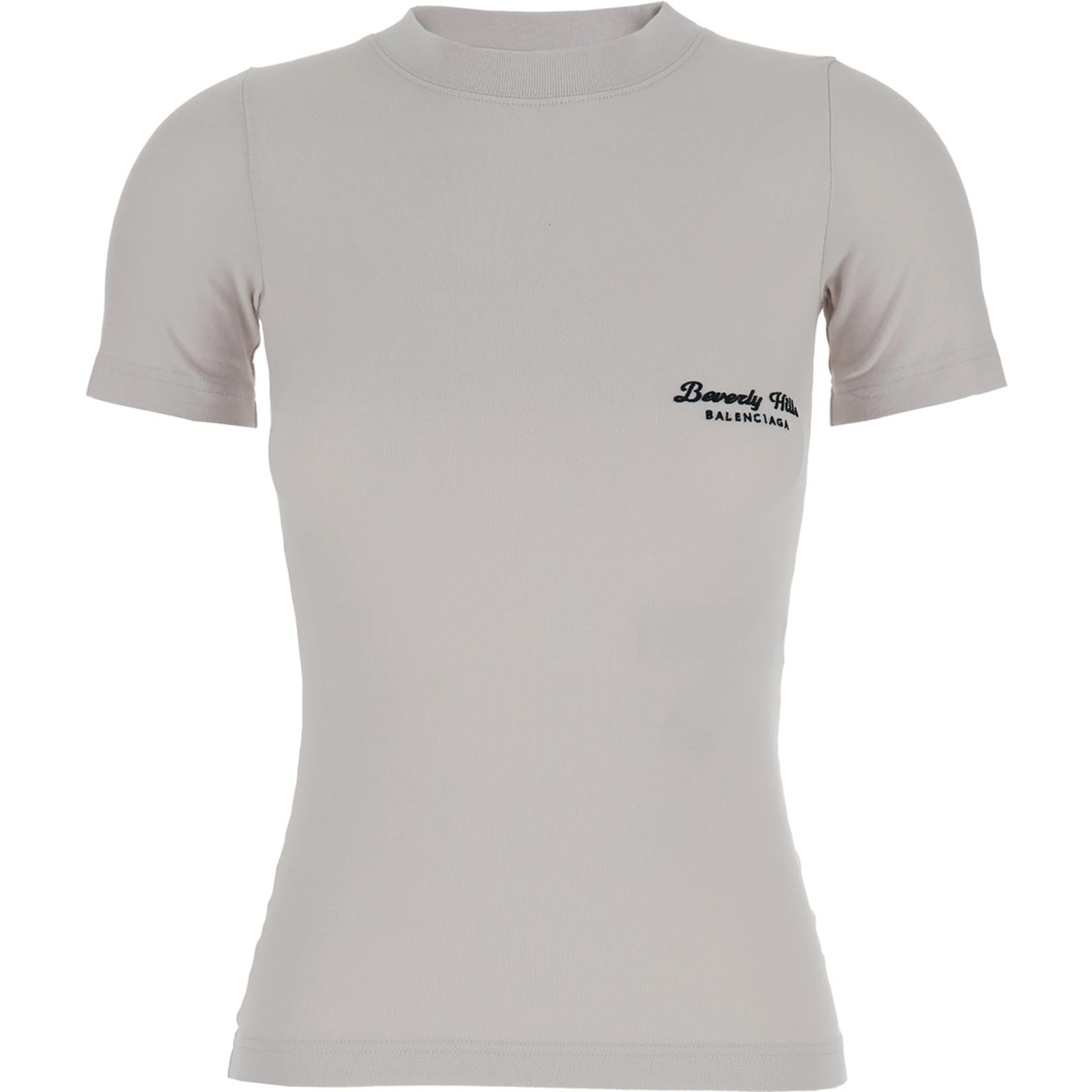 Off White T-Shirt with Beverly Hills Embroidery in Peeling Stretch Jersey Woman