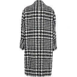 Black and White Coat with All-Over Check Motiv in Wool Blend Woman