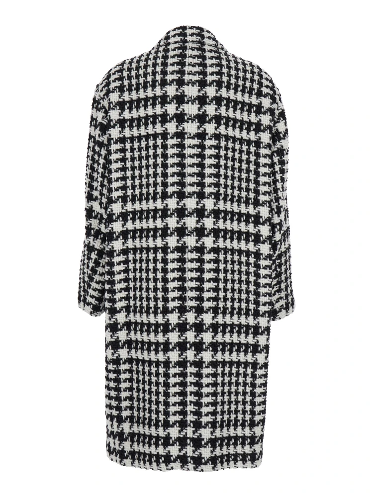 Black and White Coat with All-Over Check Motiv in Wool Blend Woman alternative