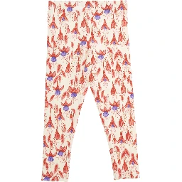 Red Pants with High Waist and All-Over Floral Motif in Cotton Stretch Girl
