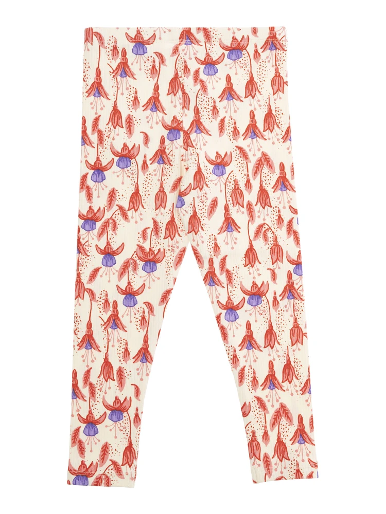 Red Pants with High Waist and All-Over Floral Motif in Cotton Stretch Girl alternative
