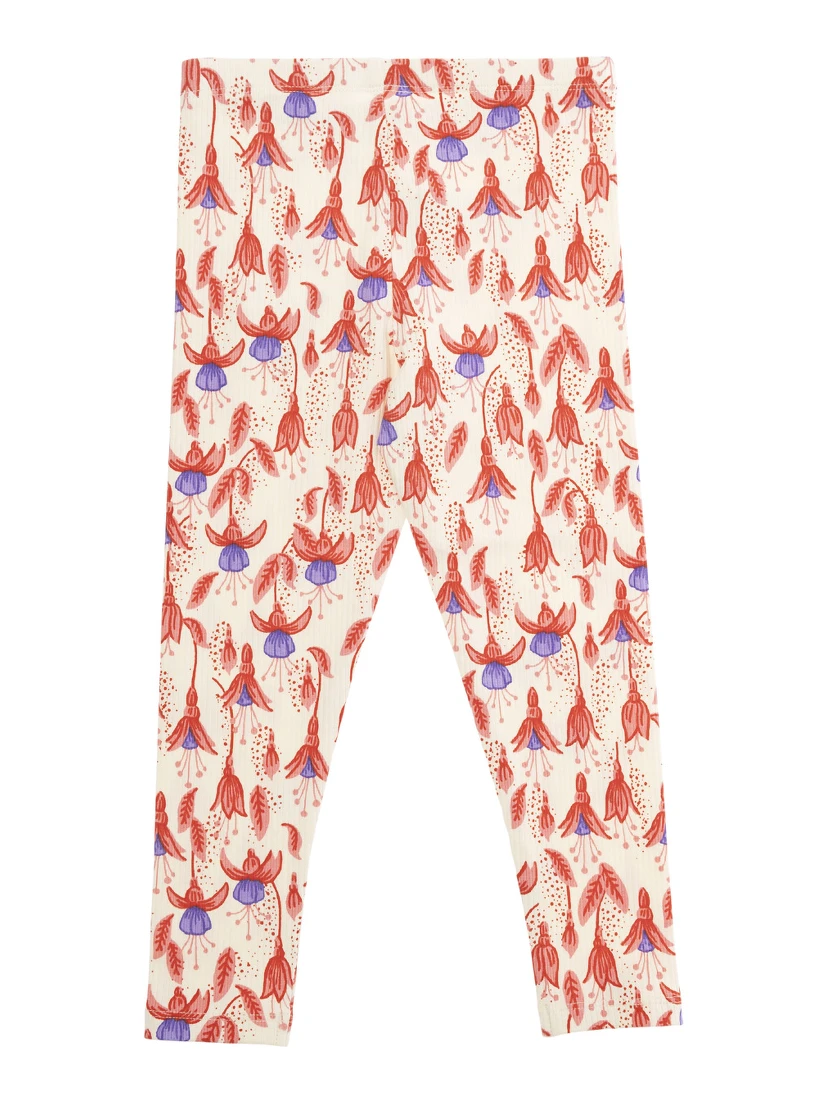 Red Pants with High Waist and All-Over Floral Motif in Cotton Stretch Girl