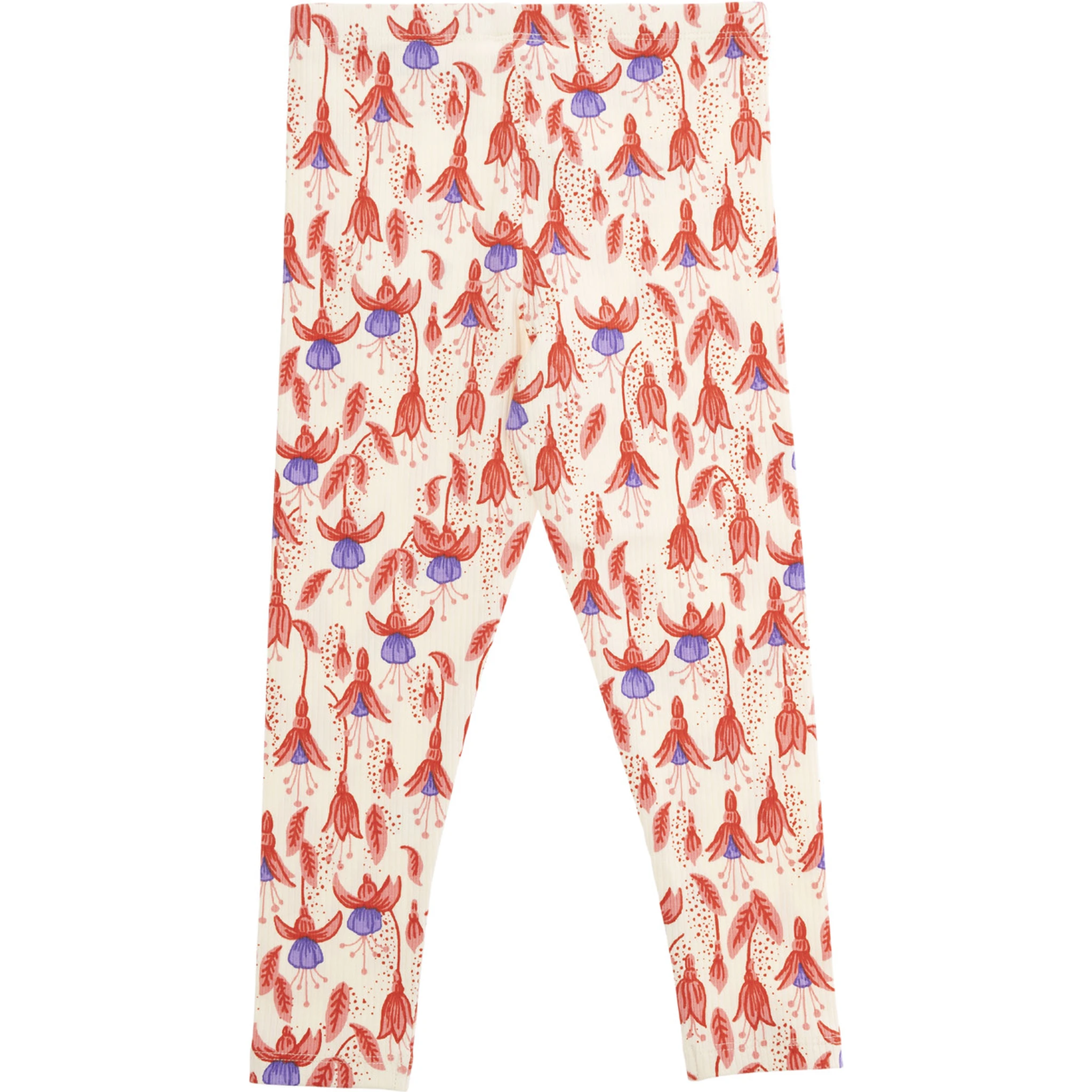 Red Pants with High Waist and All-Over Floral Motif in Cotton Stretch Girl