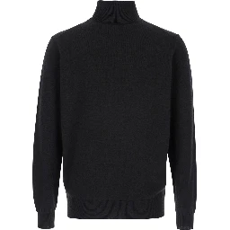 Black Turtleneck Sweater in Merino Wool and Silk Blend Man