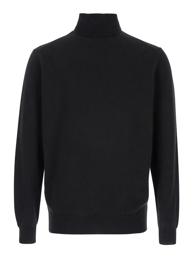 Black Turtleneck Sweater in Merino Wool and Silk Blend Man alternative