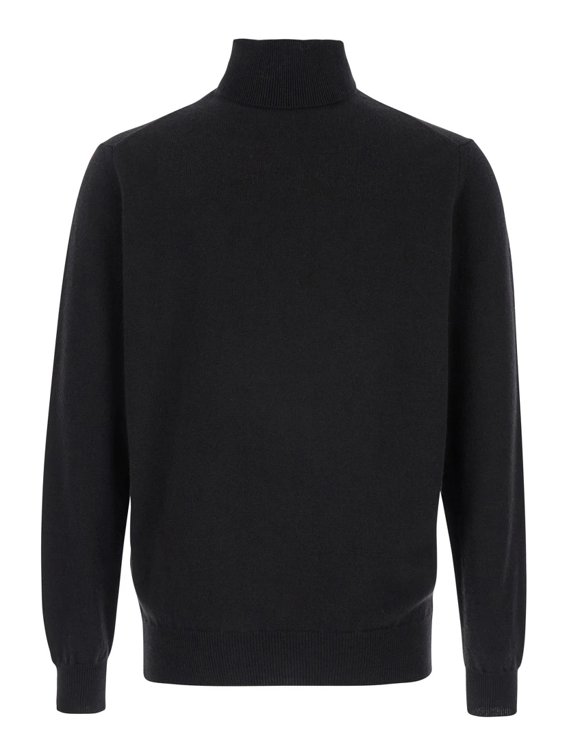 Black Turtleneck Sweater in Merino Wool and Silk Blend Man