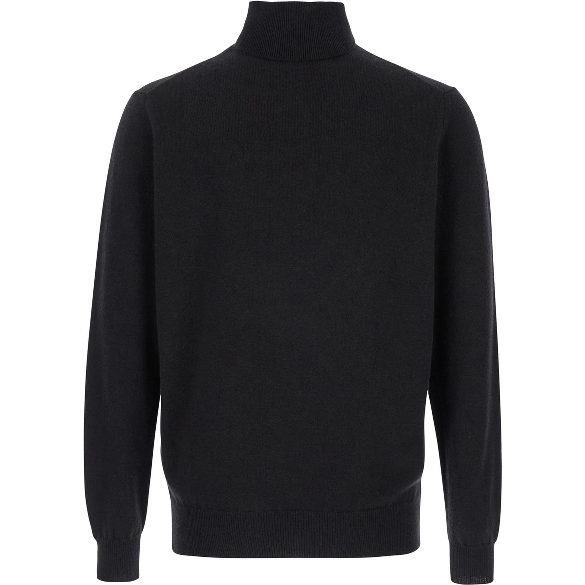 Black Turtleneck Sweater in Merino Wool and Silk Blend Man
