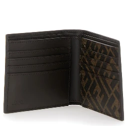 Brown Bi-Fold Wallet with Squared FF Motif in Leather Man