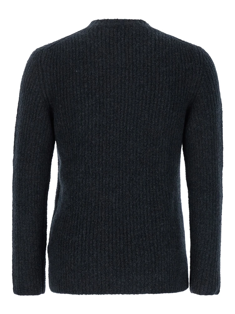 Grey Crewneck Sweater with Logo Patch in Ribbed Wool Man alternative