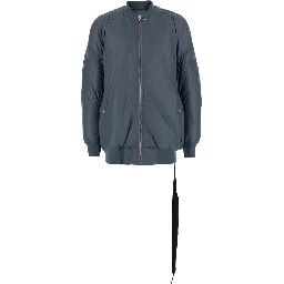 Grey Jumbo Flight Bomber Jacket with Strap Detail  in Tech Fabric Man