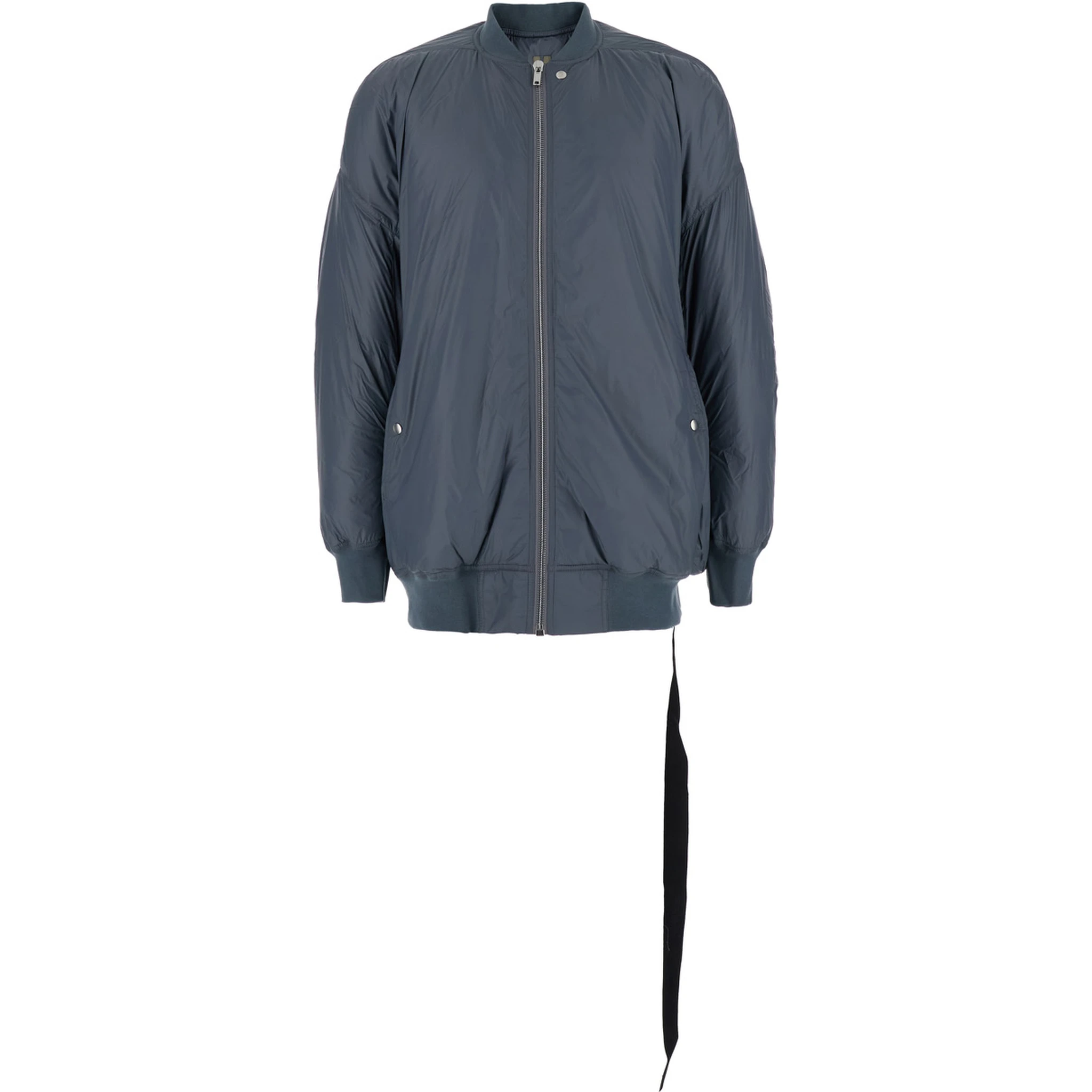 Grey Jumbo Flight Bomber Jacket with Strap Detail  in Tech Fabric Man