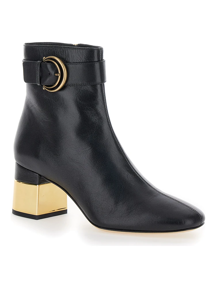Alize Black Ankle Boots with C Buckle in Smooth Leather Woman alternative