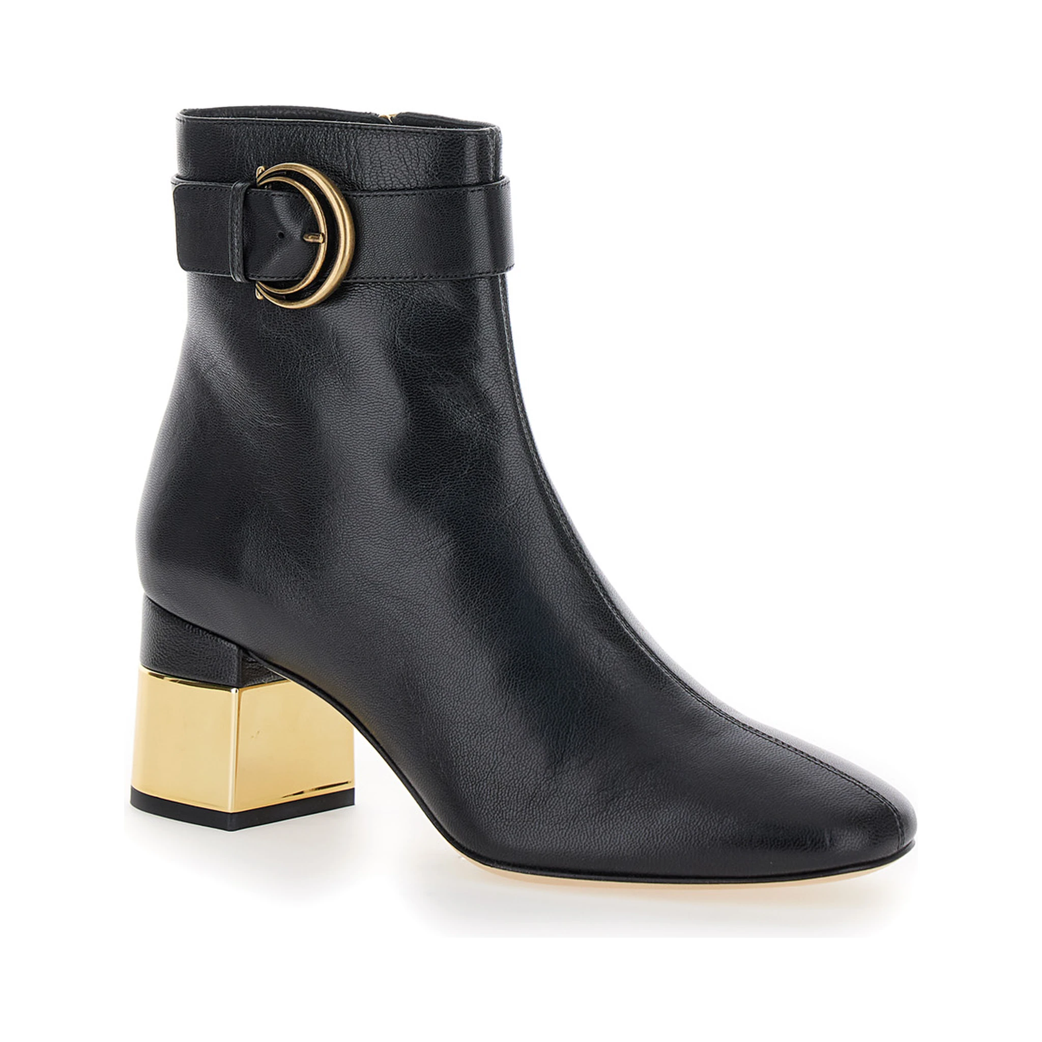 Alize Black Ankle Boots with C Buckle in Smooth Leather Woman