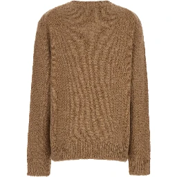 Oversized Beige Sweater with Ribbed Trim in Wool Woman