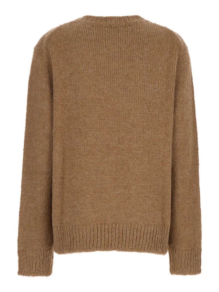 Oversized Beige Sweater with Ribbed Trim in Wool Woman alternative