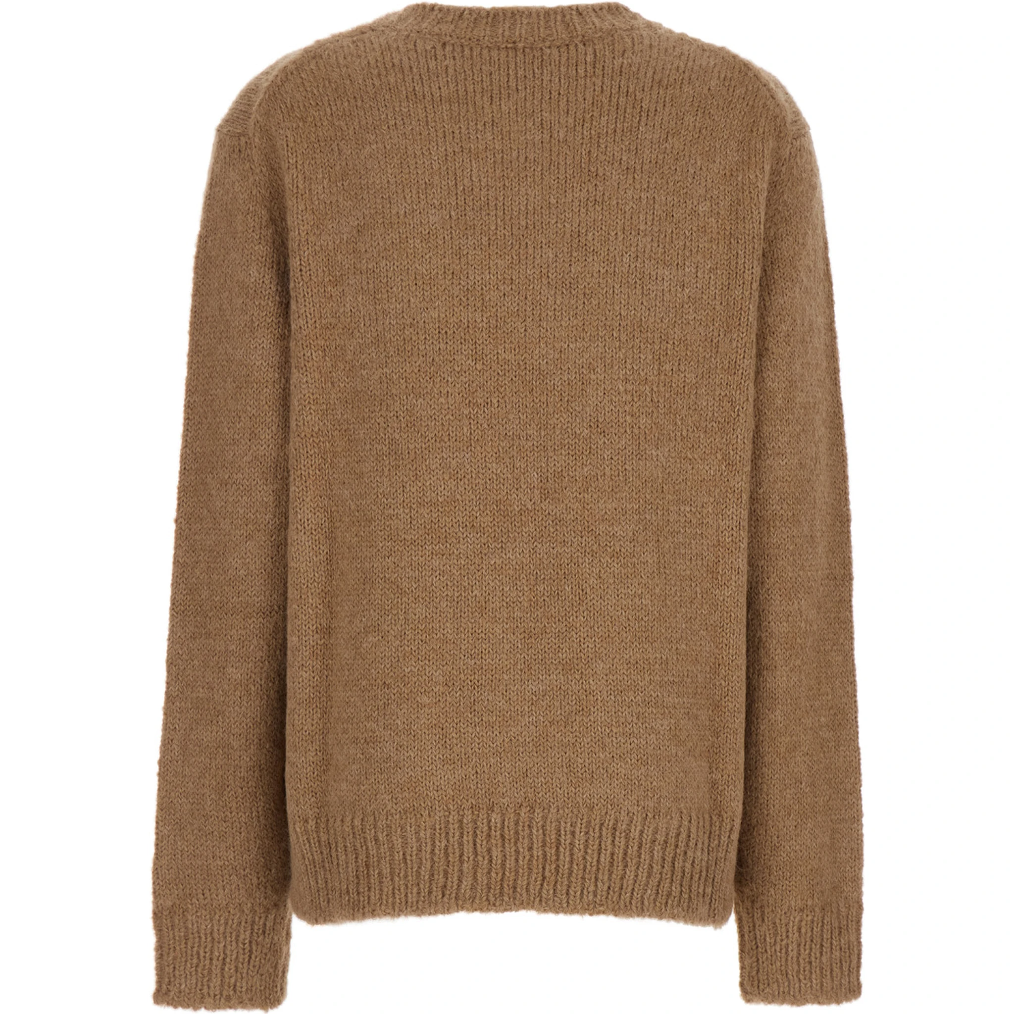 Oversized Beige Sweater with Ribbed Trim in Wool Woman
