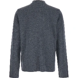 Grey Polo Shirt with Classic Collar and Long Sleeves in Wool Man