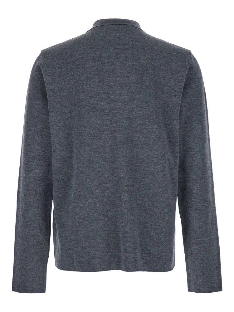 Grey Polo Shirt with Classic Collar and Long Sleeves in Wool Man alternative