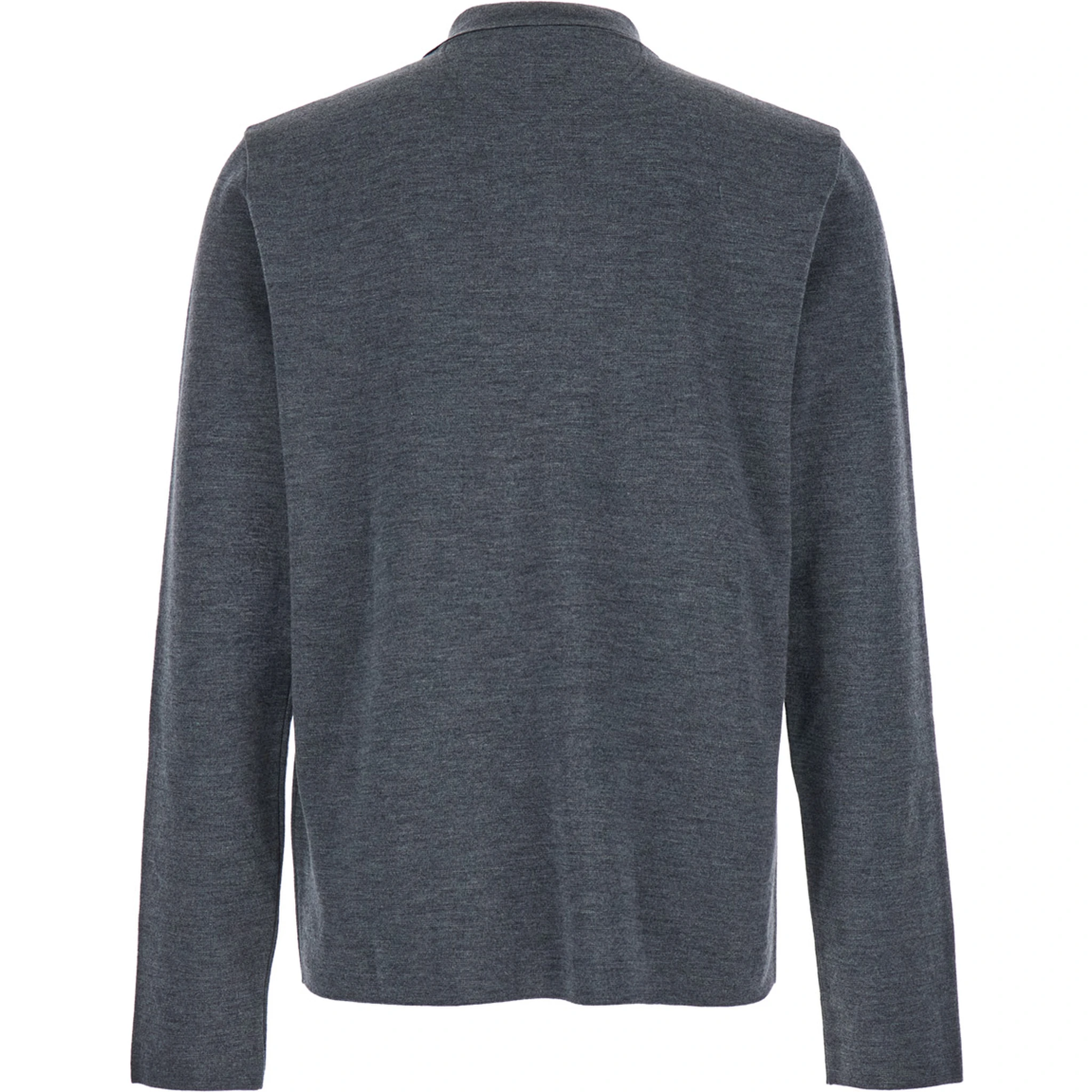 Grey Polo Shirt with Classic Collar and Long Sleeves in Wool Man