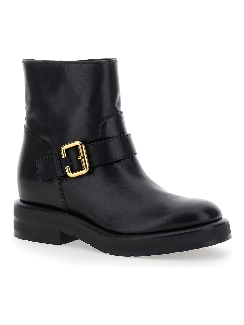 Coddington Black Ankle Boots with Paddington Buckle in Leather Woman