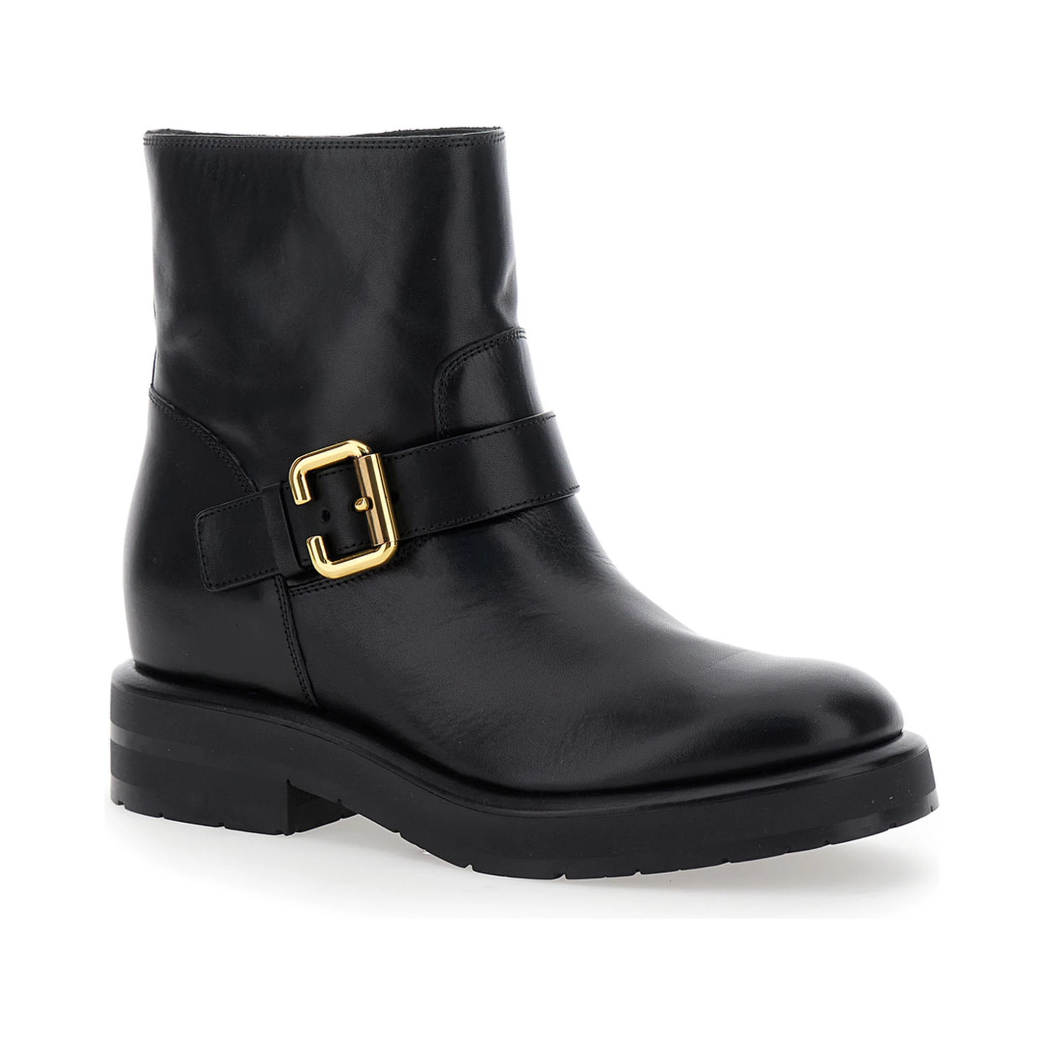 Coddington Black Ankle Boots with Paddington Buckle in Leather Woman